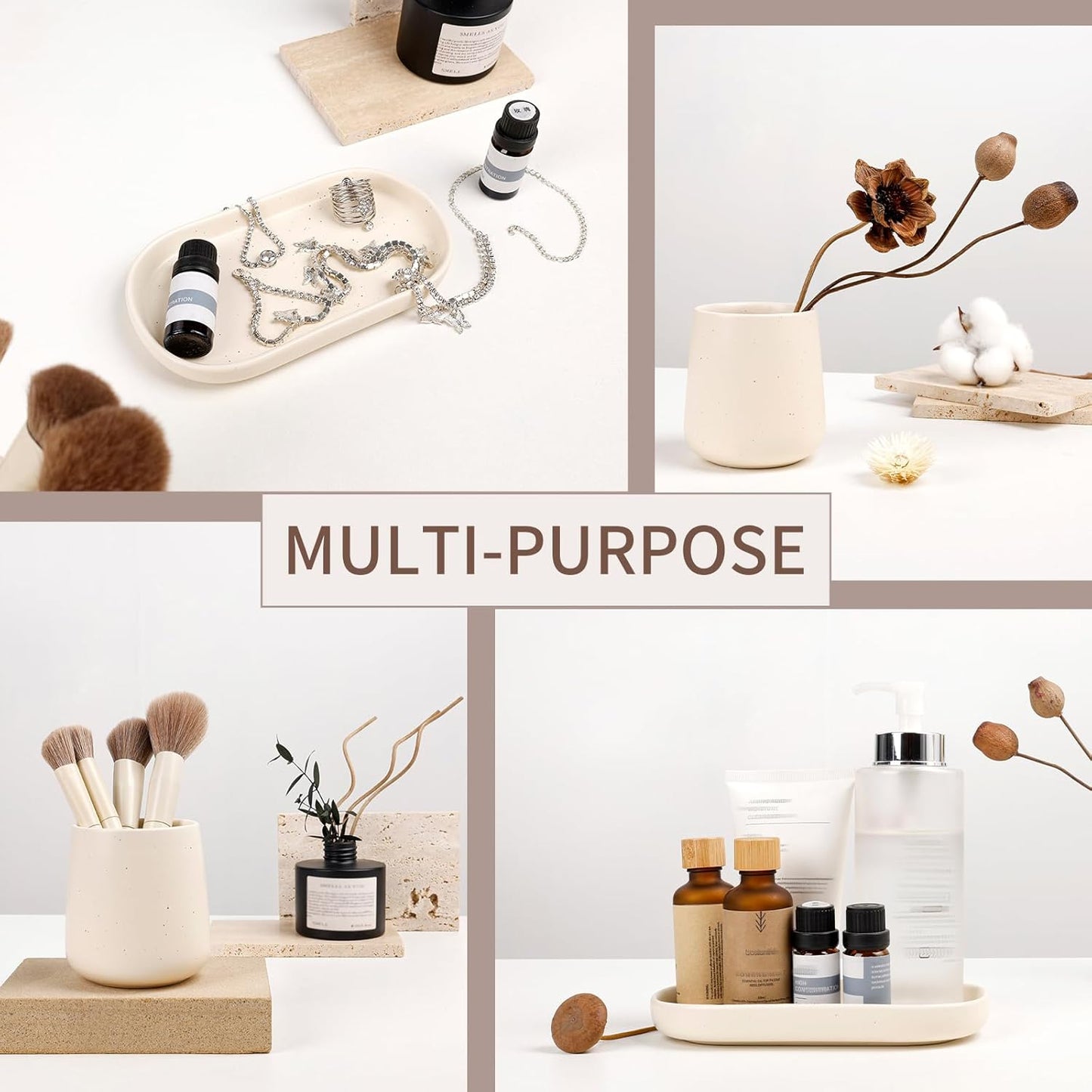 BosilunLife Bathroom Accessory Set - 3 pcs Ceramic Bathroom Soap Dispenser Set Farmhouse Bathroom Counter Decor Set Accessories, Soap Dispenser and Toothbrush Holder with Tray