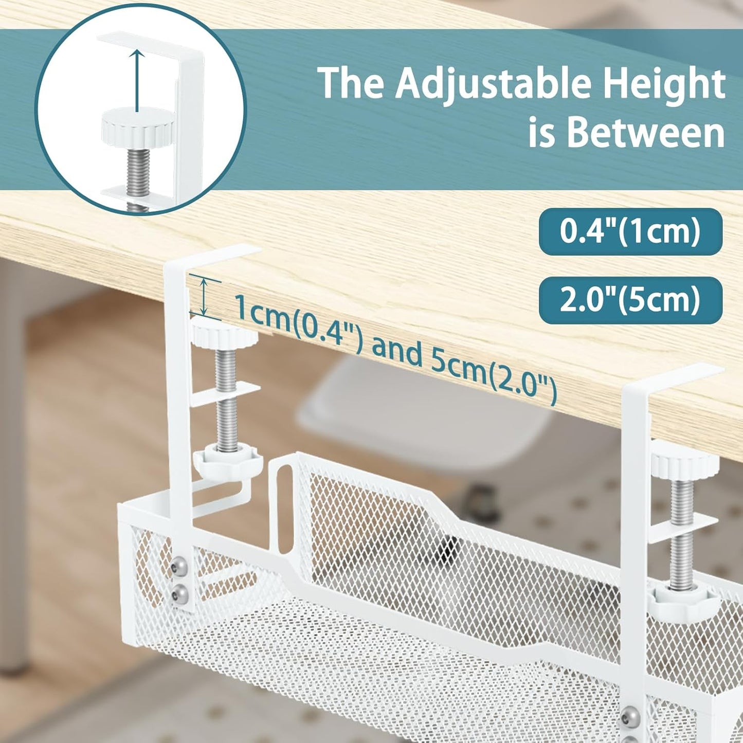 Under Desk Cable Management Tray, No Drill Mesh Desk Cable Tray, Wire Management Tray Cable Management Rack, Wire Organizer and Cable Management Box (White)