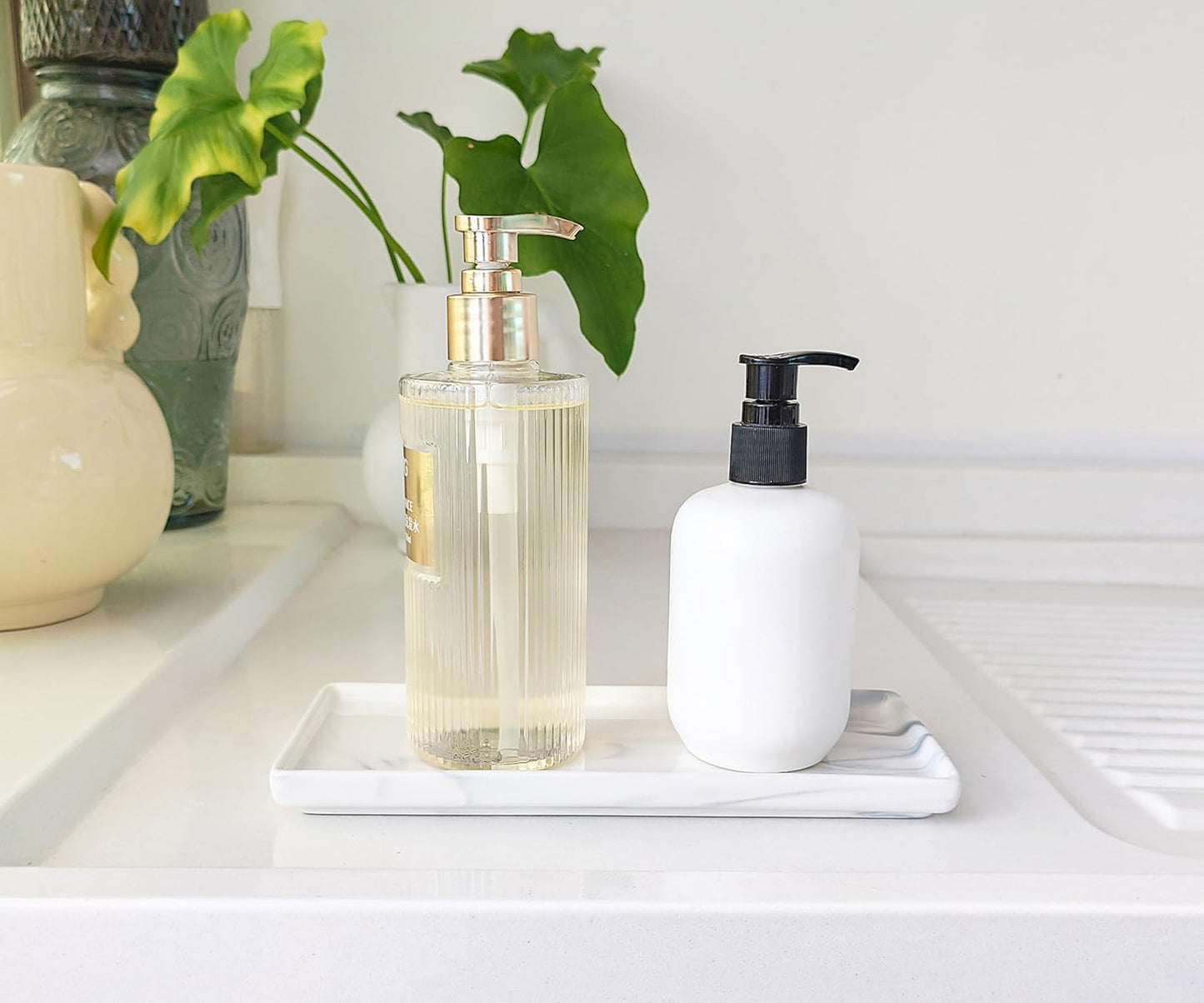 9.2" Porcelain Small Bathroom Tray, Ceramic Countertop and Vanity Tray for Cosmetics, Perfume, Jewelry, Candle - Kitchen Soap Tray for Kitchen Counter (Gray)