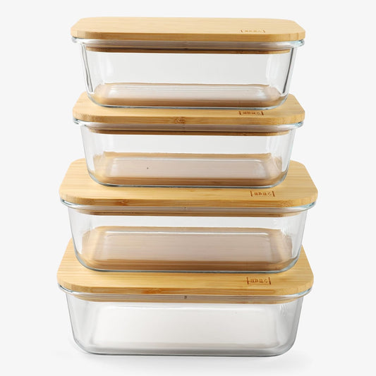 DE Glass Food Storage Containers with Bamboo Lids, (4, Pack 2 x 35oz & 2 x 51oz) Pack Meal Prep Glass Containers Safe for Microwave, Oven, Freezer and Dishwasher, BPA Free