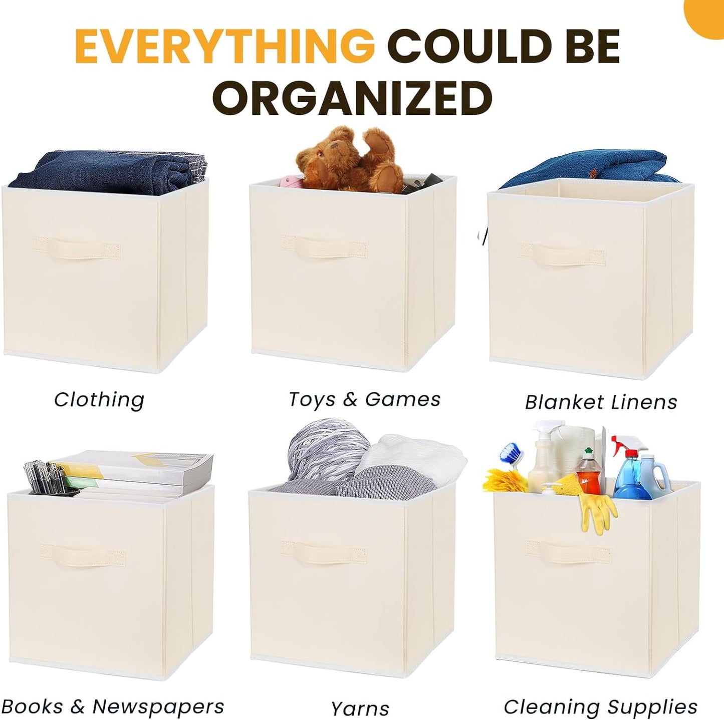 Criusia Large Storage Cubes, 13 Inch Cube Storage Bins for Shelves Closet Nursery Bedroom - 10 Pack Collapsible Storage Baskets with Handles - Fabric Bins for Organizing Clothes Blanket Toys (Beige)