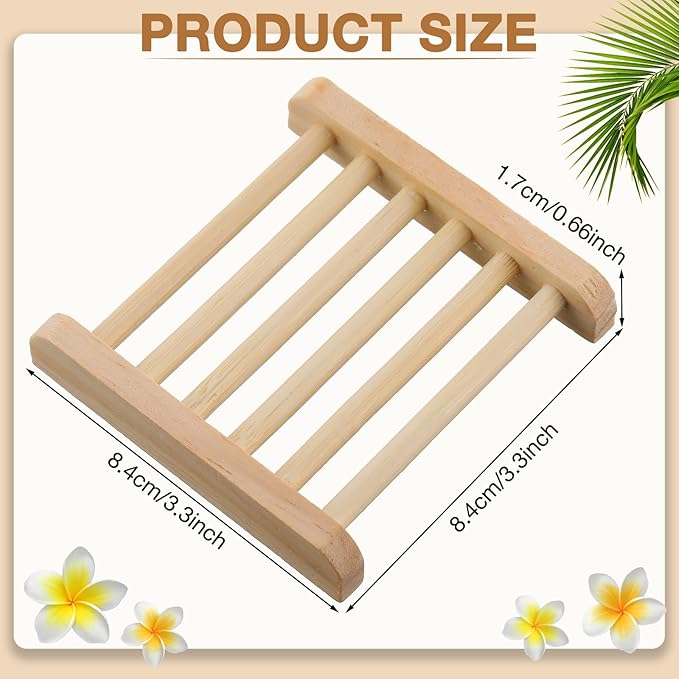 Amyhill 25 Pcs Bamboo Wood Soap Dish Bulk Bathroom Wooden Soap Holder Savers Self Draining Dishes Handcraft Tray, 3.3 x 3.3 x 0.67 Inch (Wood Color)