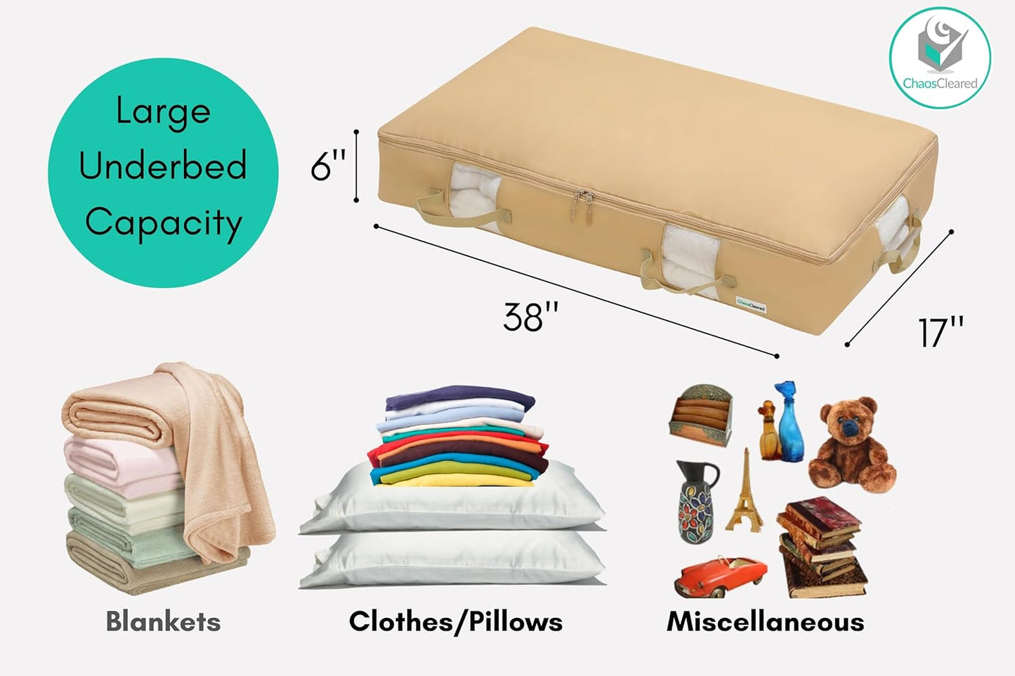 Under Bed Storage Containers for Toys, Clothes, Shoes etc. Underbed Organizer Bag that slides Under the bed without friction or wheels. Low profile 6" height is great for under the couch or other