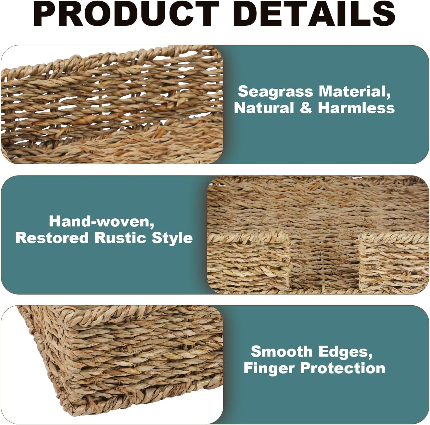 Seagrass Disposable Guest Towel Holder Tray for Bathroom, Wicker Counter Rectangular Bathroom Napkin Holder for Ktichen, Woven Hand Towel Holder Tray for Home, Kitchen, Hotel, Farmhouse