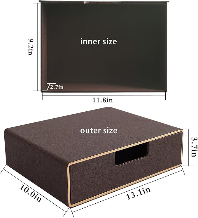 Stackable Organizer Drawer Classic Brown Pu Leather Handmade,Organize Home Office Desk Accessories and Sort Letter-Size Paper/a4 Document,Desk Caddy with Drawers Storage Box,13.1x10x3.7inches