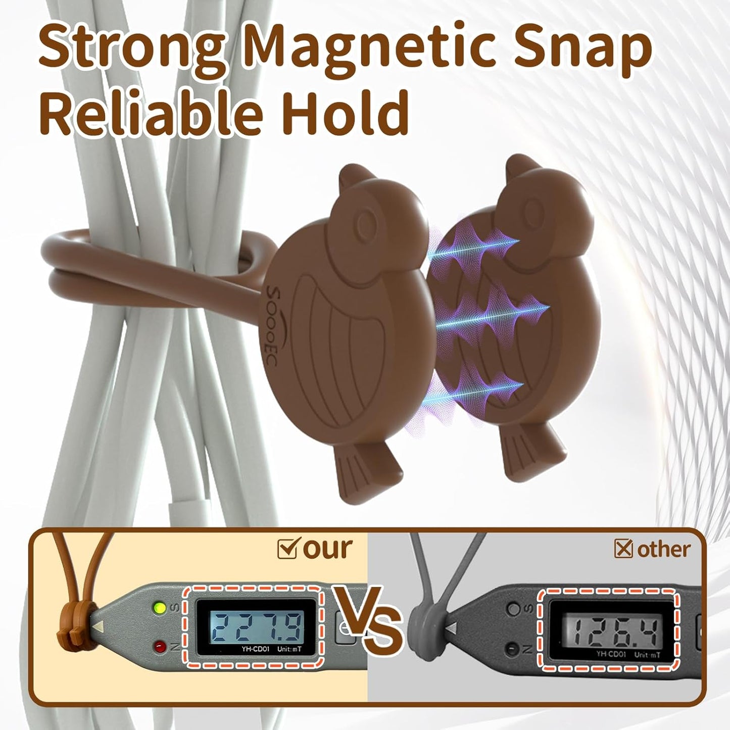 Playful Bird Magnetic Cable Ties – 24 Pack, Reusable Silicone Cord Organizers for Home & Office, Strong Magnetic Hold, Assorted Colors, Ideal for Cable Management & Gift Idea