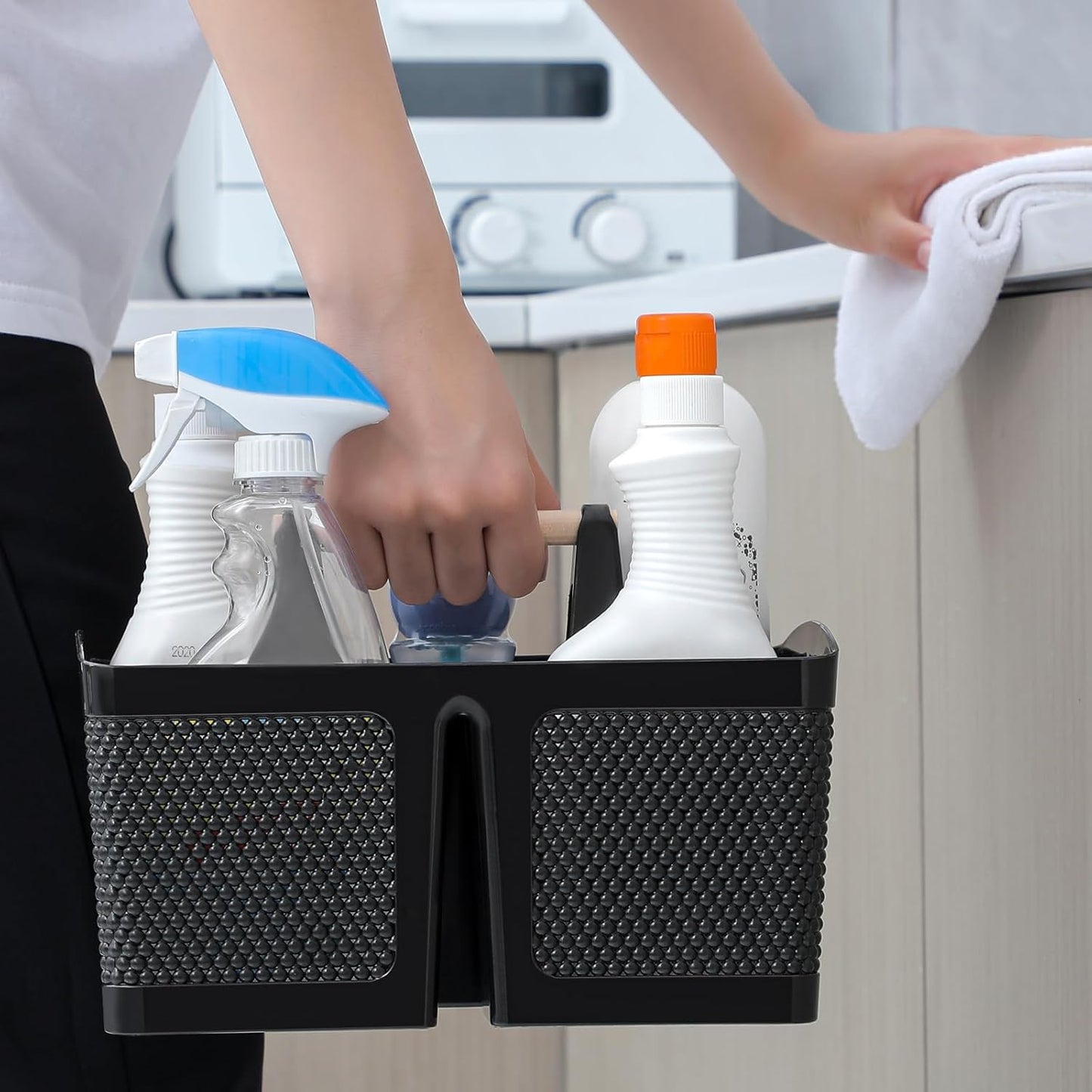 rejomiik Portable Shower Caddy Basket Plastic Cleaning Caddy Organizer Storage Tote with Handle for Bathroom, College, Dorm Room Essentials, Black