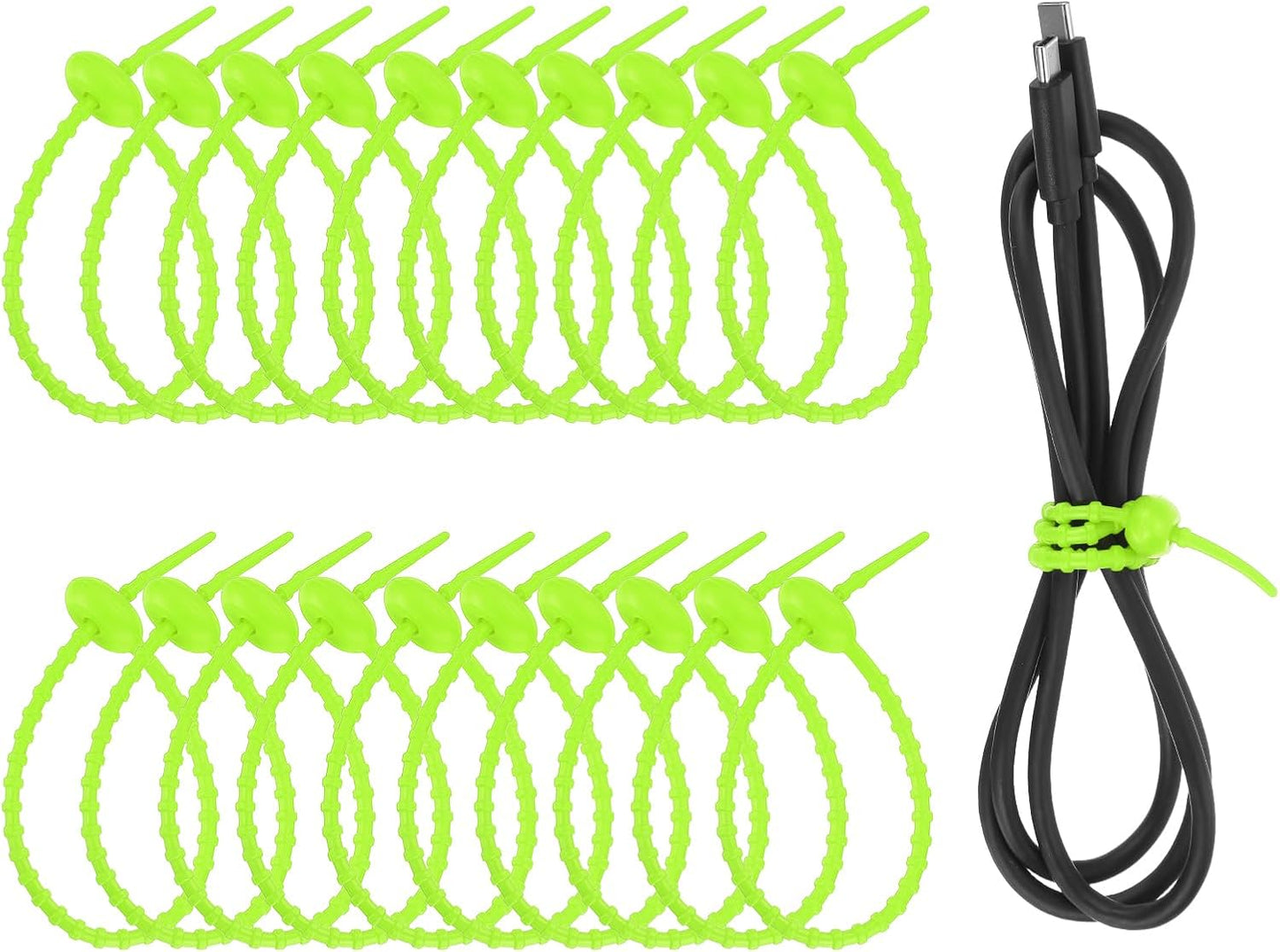 uxcell 20 Pcs Silicone Ties Bag Clip, 8.5 Inch Multi Purpose Silicone Zip Ties Reusable Rubber Zip Tie, Cable Strap Cord Organizer for Home Office Food Bag Wires Cables, Fruit Green