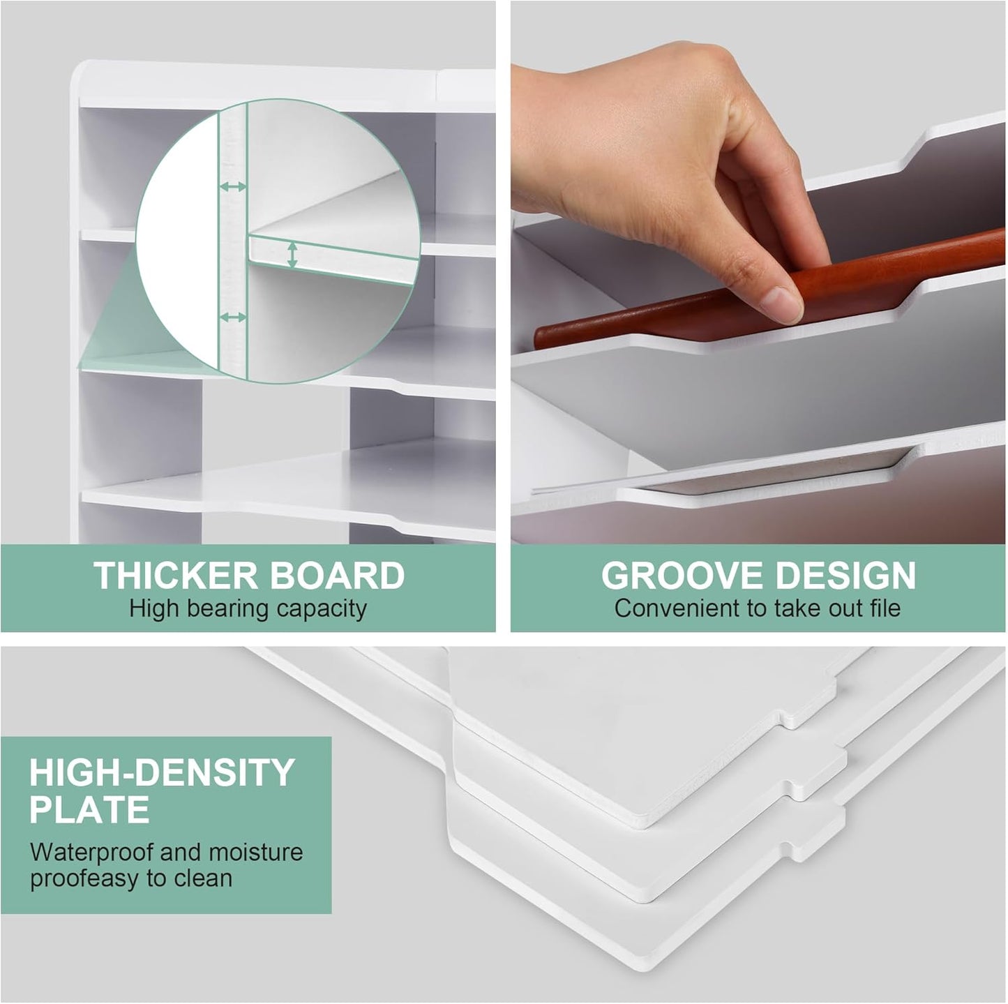 Paper Organizer Storage for Desk, 7 Tier Construction File Organizer Paper Sorter, Desktop Document Storage Holder for Home Office School, White