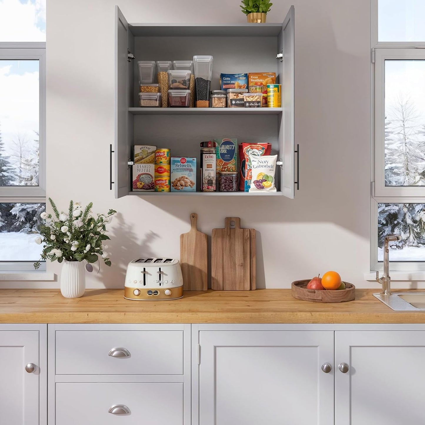 FIMELLO 30" Laundry Room Cabinets Wall Mounted, Wall Cabinets for Laundry Room, Kitchen Wall Cabinet with Adjustable Shelves,Shaker Wall Cabinet for Bathroom, Ashen Gray