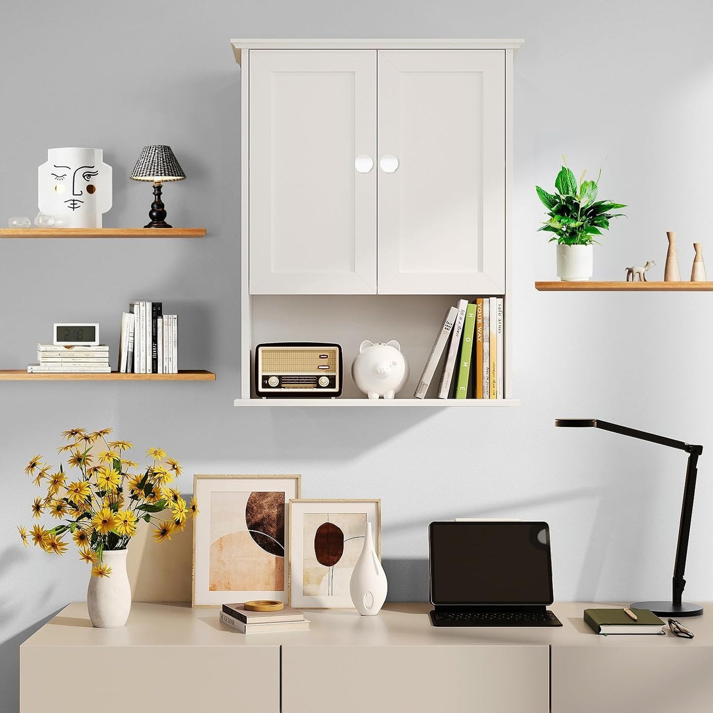 Bathroom Medicine Cabinet - Toilet Cabinet - Wall Mounted Cabinet - Multi Scene Wall Cabinet Storage Solution (Suitable for Bathroom, Kitchen, Living Room; White, Easy to Install)