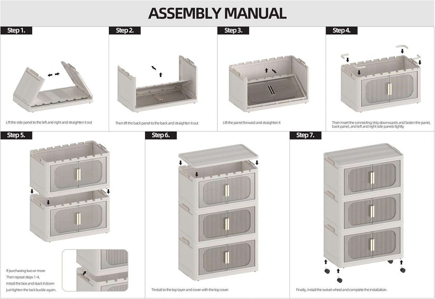 Holaki 256 QT Storage Bins with Lid, 4 Tiers Collapsible Closet Organizers, Stackable Plastic Storage Bins Cabinet with Wheels and Magnetic Door(Black Larger)