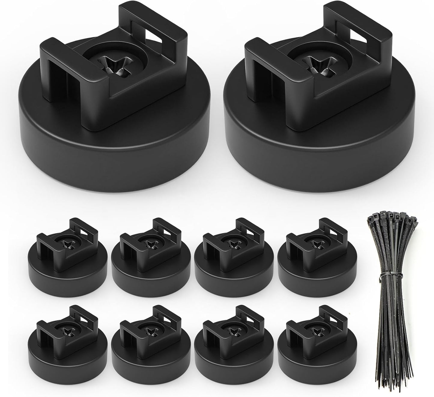 10Pcs Cable Ties Magnetic, Multipurpose Magnetic Wire Clip, Cable Wire Base with 60Pcs Releasable Cable Ties (22 x 16mm)