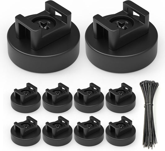 10Pcs Cable Ties Magnetic, Multipurpose Magnetic Wire Clip, Cable Wire Base with 60Pcs Releasable Cable Ties (22 x 16mm)
