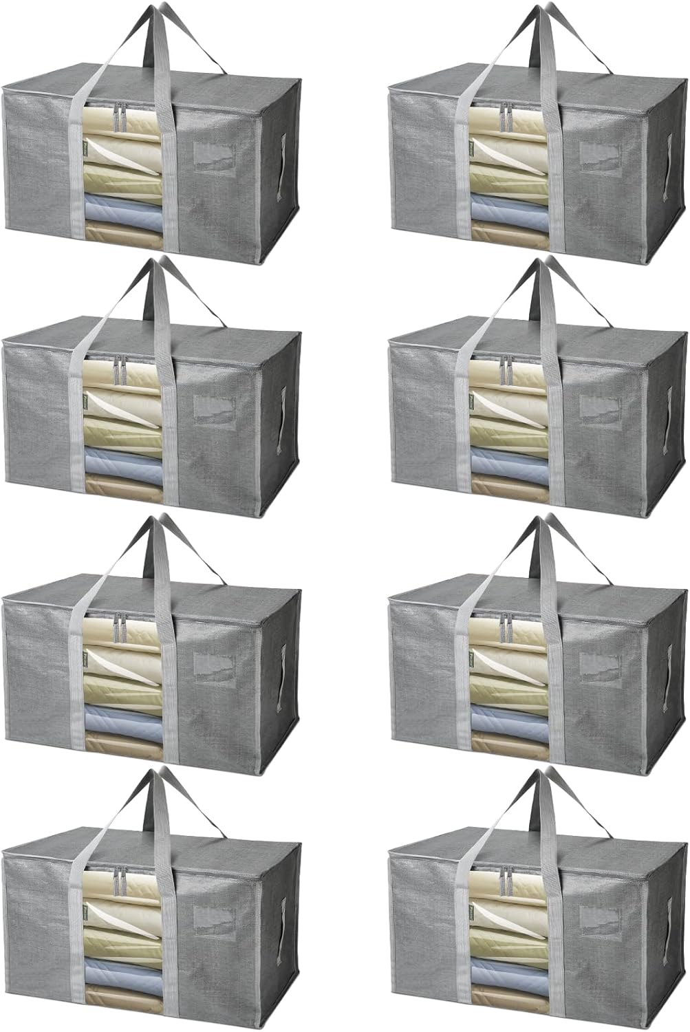 BALEINE 8-Pack Oversized Moving Bags with Reinforced Handles, Heavy-Duty Storage Tote Moving Supplies for Packaging, Camping (Gray w/Window, 8-Pack)