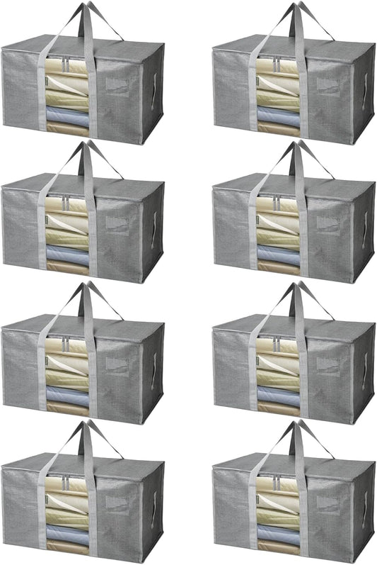 BALEINE 8-Pack Oversized Moving Bags with Reinforced Handles, Heavy-Duty Storage Tote Moving Supplies for Packaging, Camping (Gray w/Window, 8-Pack)