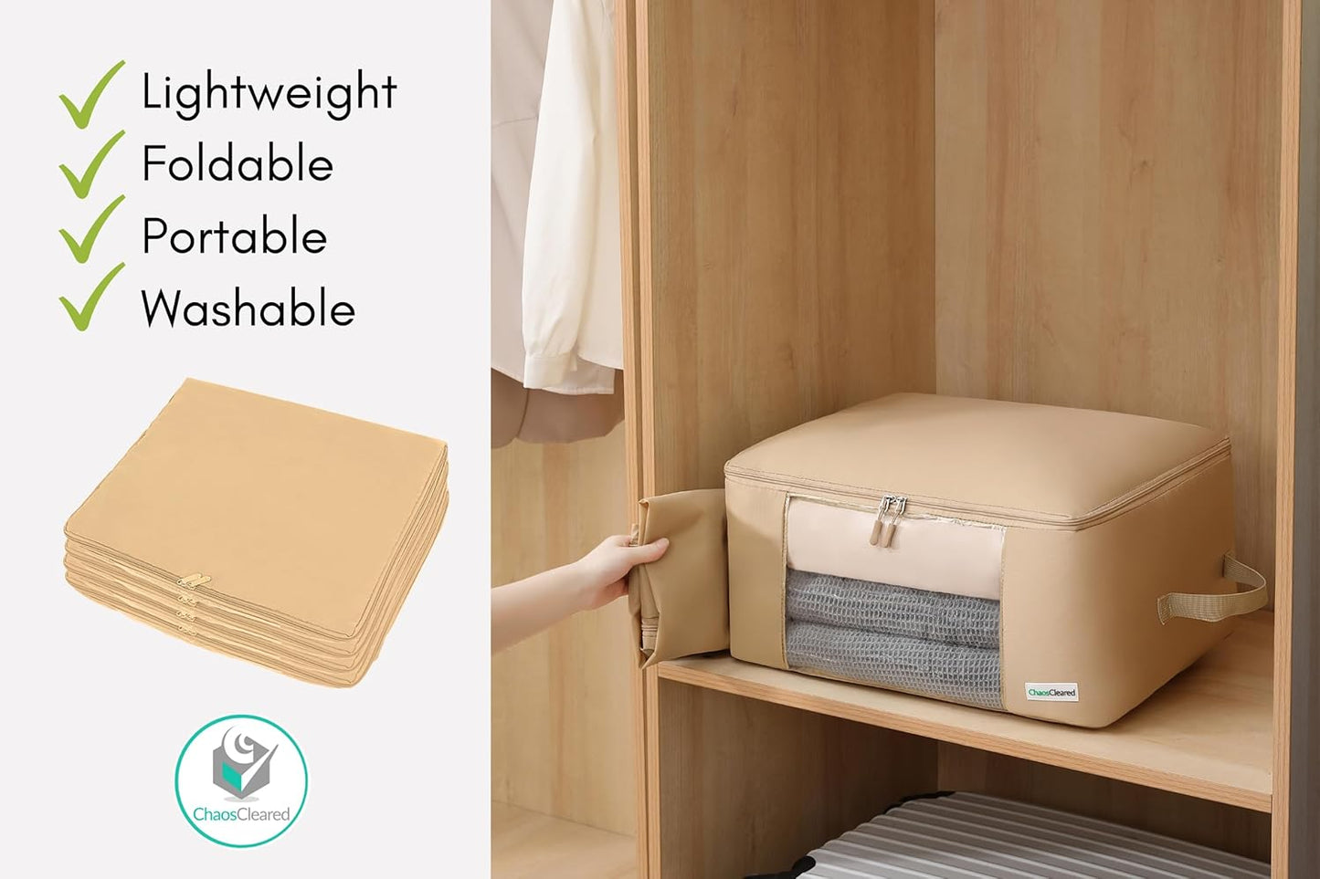 Clothing Storage Bags Clothes Organizer folding fabric bags for sweaters, clothing, garment, bedding, quilt, linens, large folding organizers with zip & window, mothproof underbed space saver bins