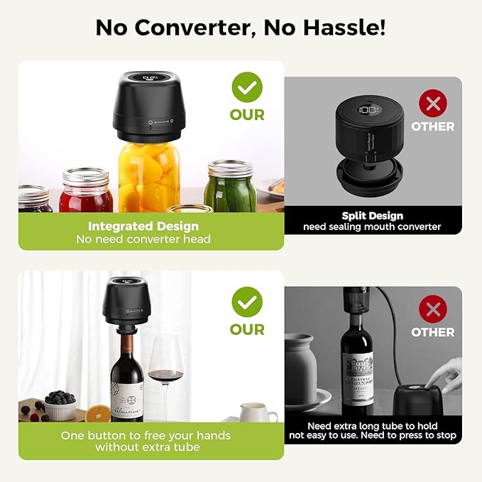 Upgraded Electric Mason Jar Vacuum Sealer, 3-in-1 Automatic Vacuum Sealer Kit for Canning with Wide and Regular Mouth Mason Lids, Portable Mason Jar Sealer for Vacuum Bag, Gifts for Mom