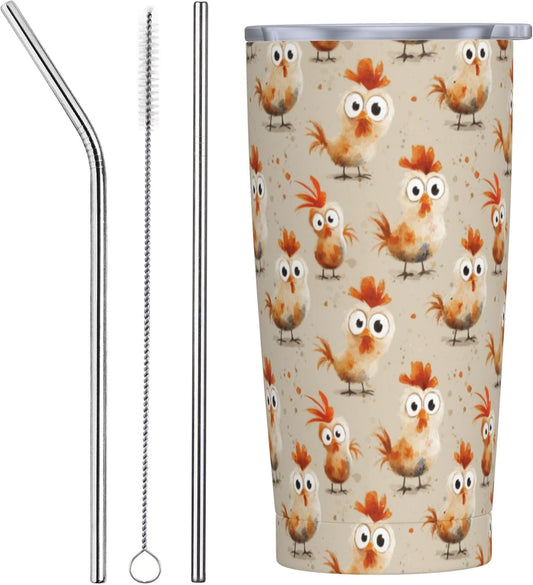 Chicken Tumbler with Lid and Straw 20oz Insulated Reusable Stainless Steel Travel Mug Double Wall Vacuum Coffee Cup for Hot Cold Drinks Leak-Proof Portable Cups for Women Men Gifts