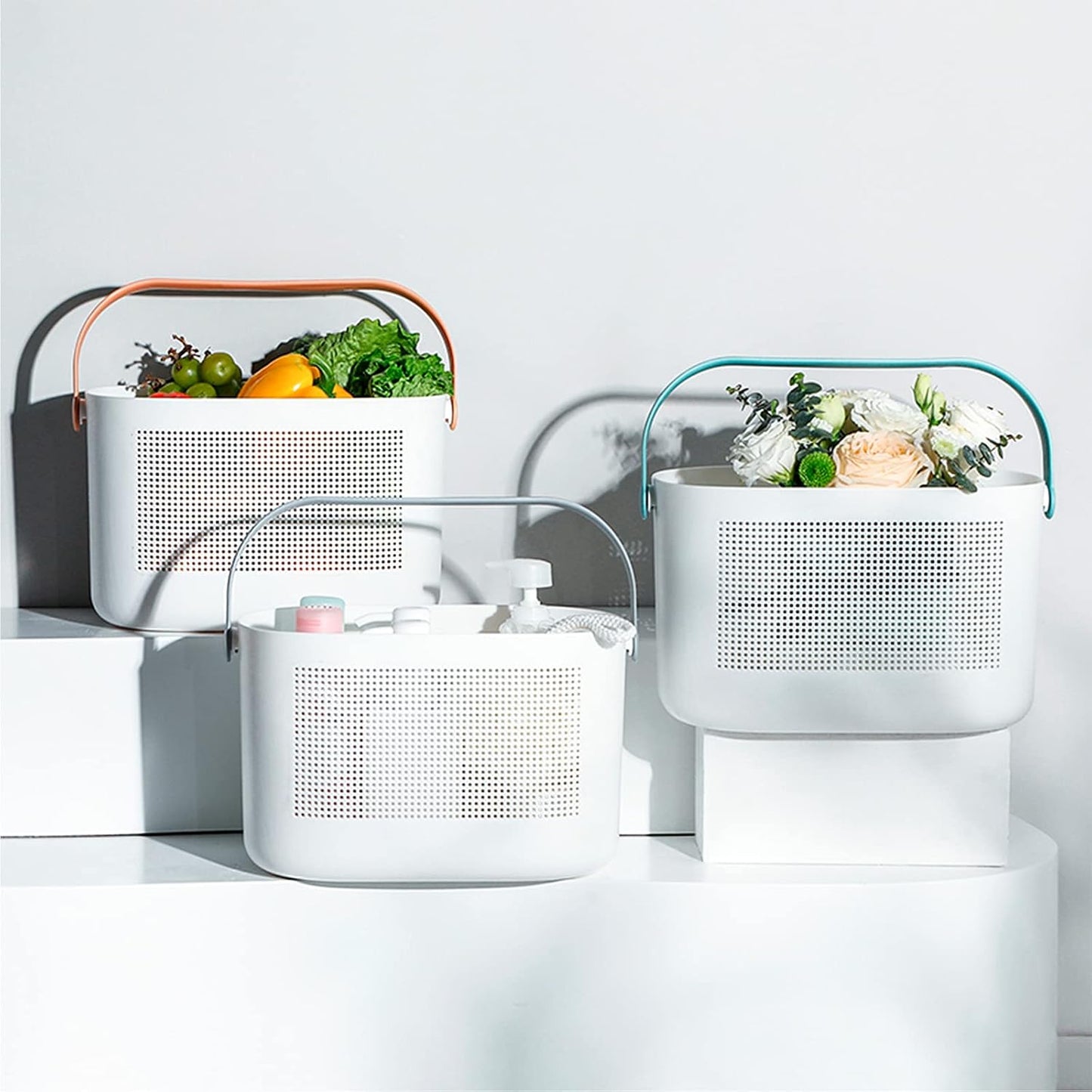 UUJOLY Plastic Storage Baskets with Handles, Shower Caddy Shelf Organizers Basket for Bathroom, Kitchen, Dorm Room, Yellow, 2 Pack