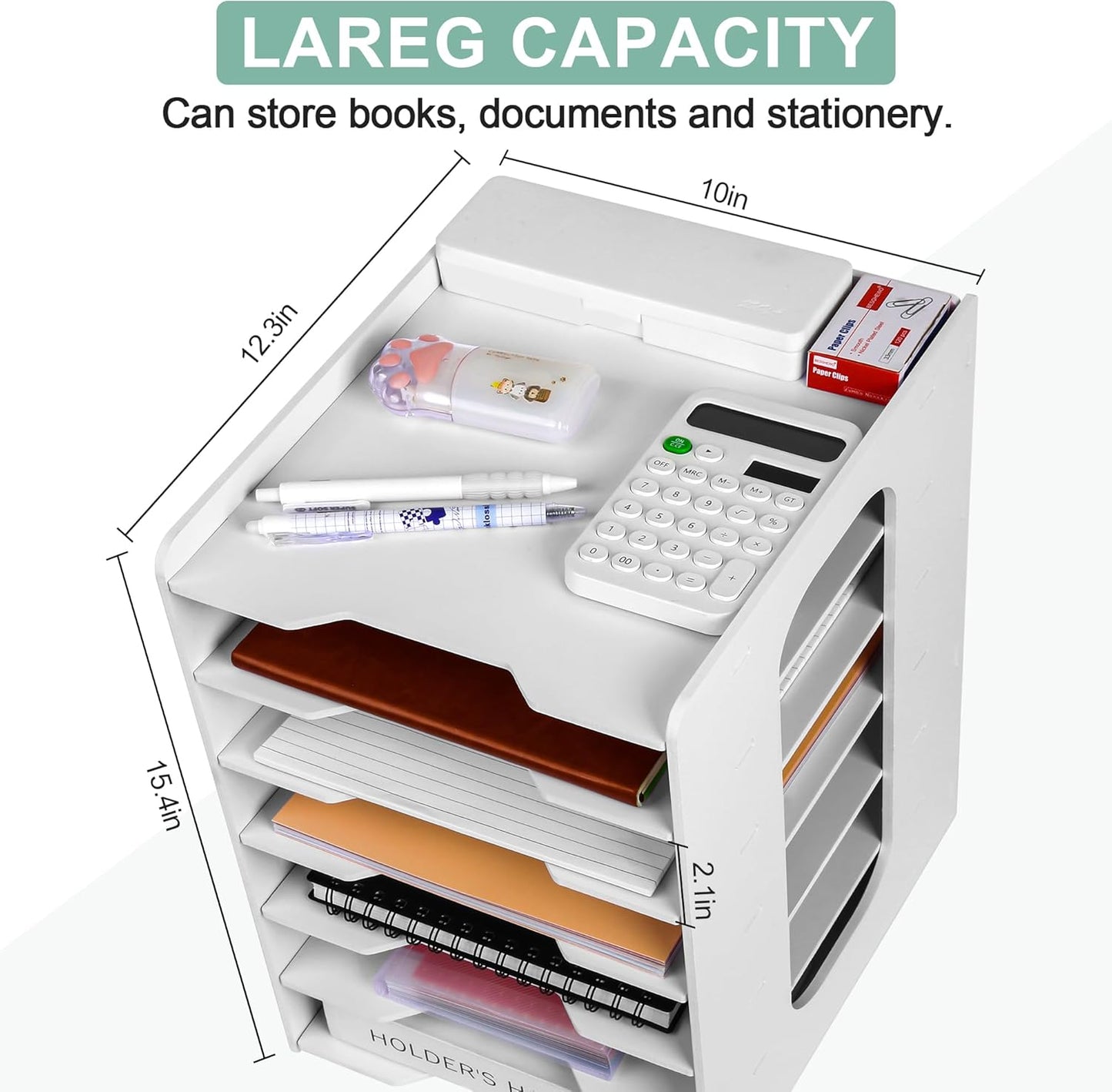 Paper Organizer Storage for Desk, 7 Tier Construction File Organizer Paper Sorter, Desktop Document Storage Holder for Home Office School, White