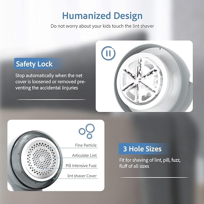 Fabric Shaver, Electric Lint Remover Shaver with 6-Leaf Blades, 2 Speeds Sweater Shavers to Remove Pilling with 3 Blades, Rechargeable Fabric Pill Shaver Fuzz Remover for Clothes Furniture Couch