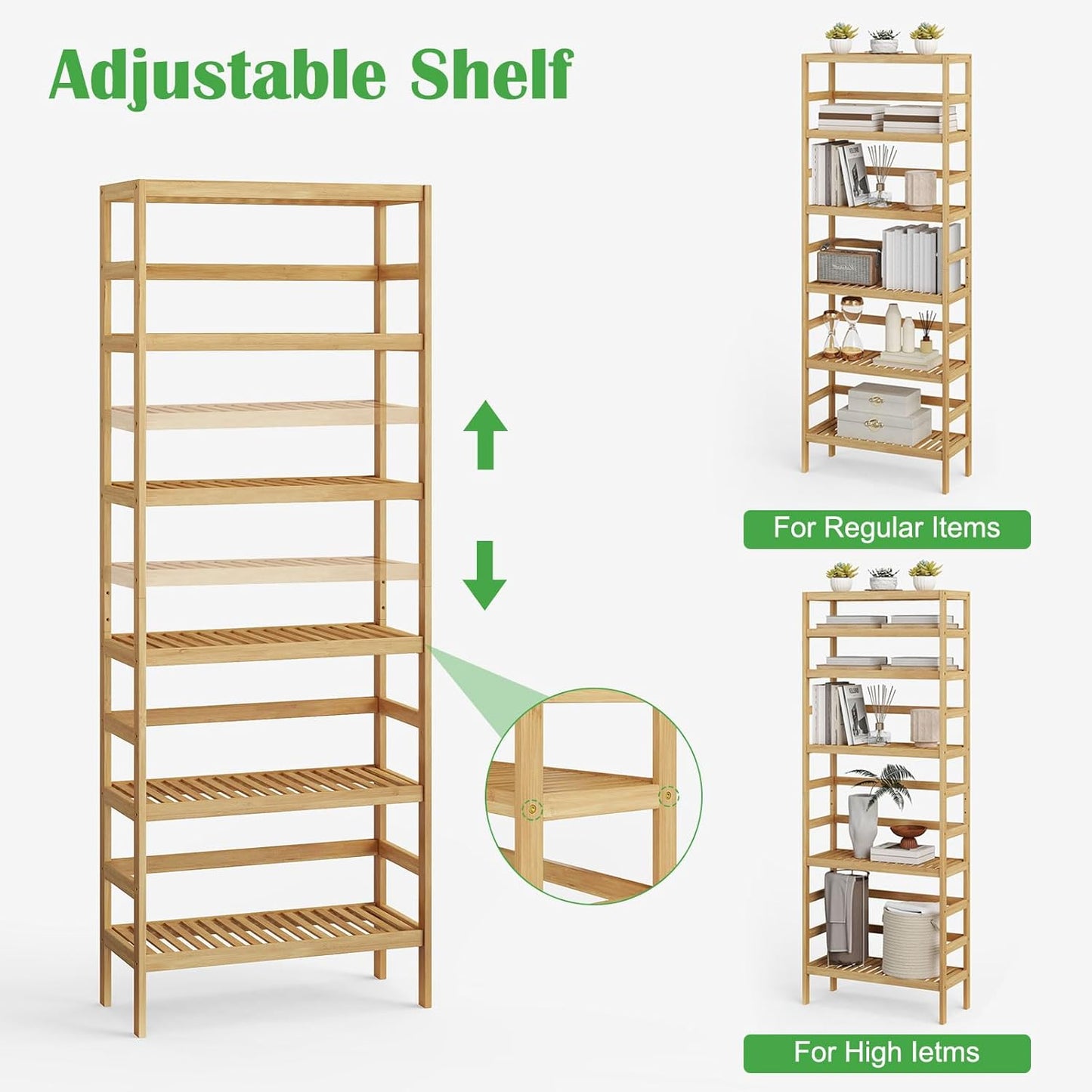 Bamboo Rack, Adjustable Bamboo Shelf, Stand Utility Storage Shelf Multifunctional Bathroom Kitchen Living Room Holder Plant Flower Stand (6-Tier)
