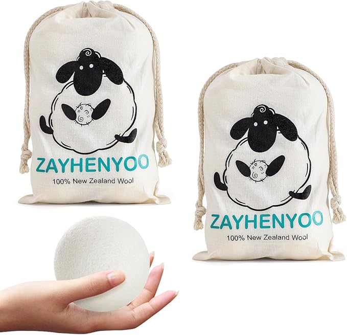 Wool Dryer Balls, 100% New Zealand Wool 12 Pack Reusable & Natural Fabric Softener Alternative Reduces Static Wrinkles Saves Drying Time, Ideal for Sensitive Skin Clothes(Brilliant White)