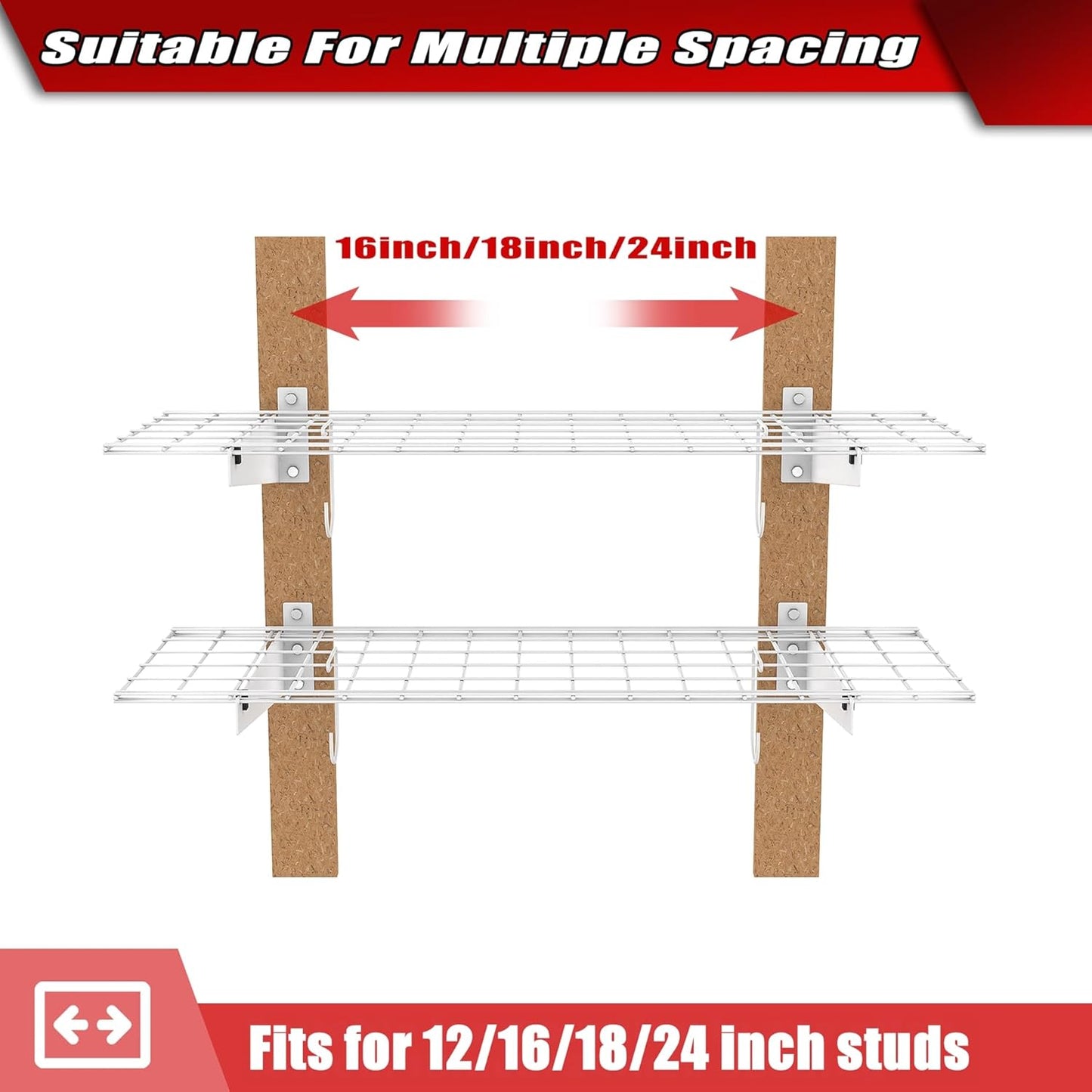 WALMANN 2 Pack Garage Wall Shelves, 45x15 inch Wall Mounted Storage Shelves for Garage Heavy Duty Floating Shelf, Holds Up to 220 lbs(White)