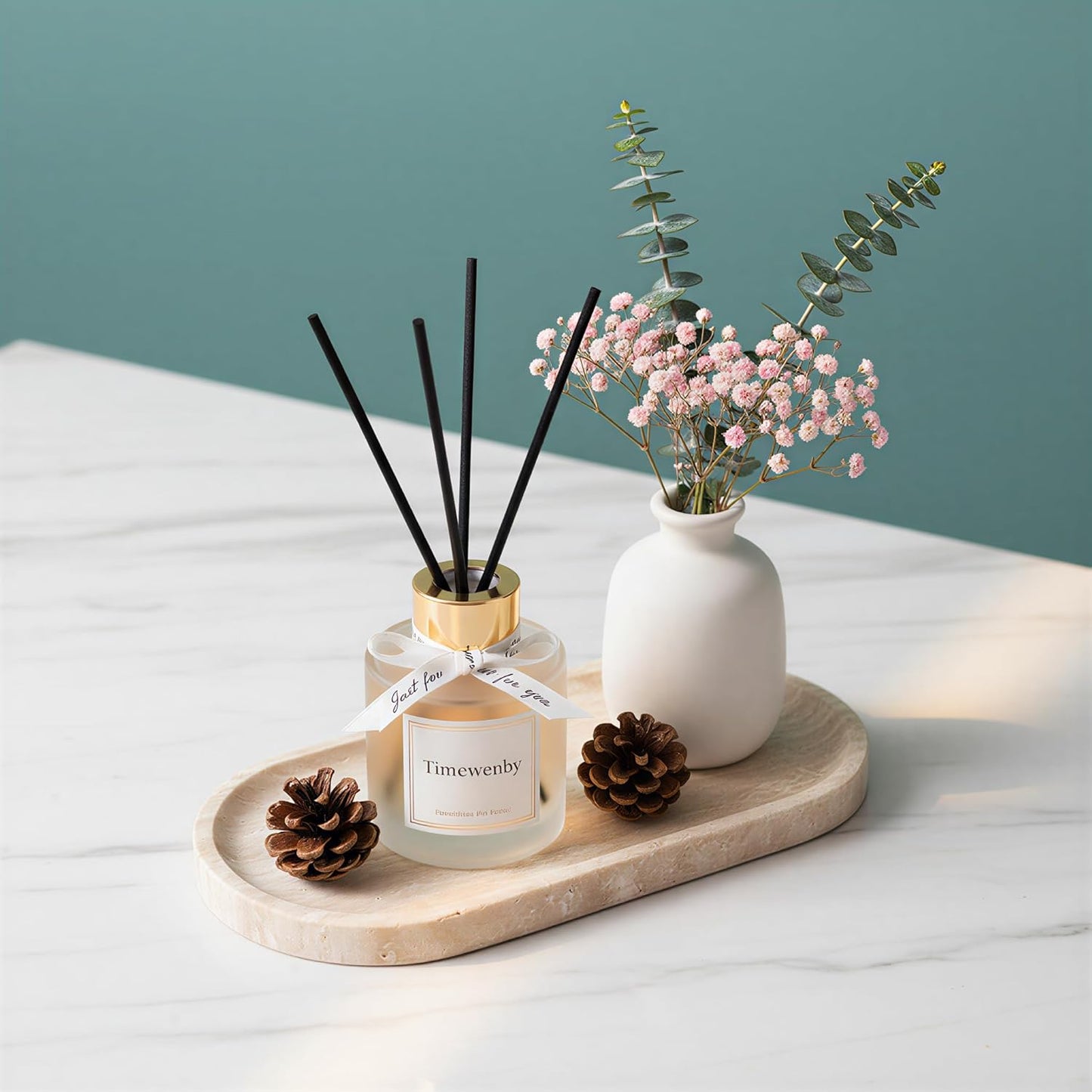 Marble Vanity Tray for Bathroom Counter, 10"x5" Travertine Decorative Tray for Perfume, Candles, Stone Jewelry Dish Tray (Travertine Beige, 9.8X4.7)