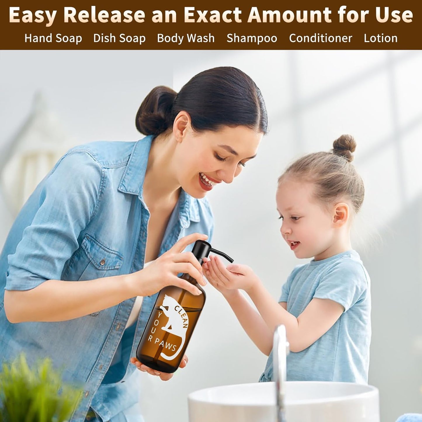 Glass Cat Soap Dispenser 17 oz with 304 Stainless Steel Pump for Kitchen and Kids Bathroom