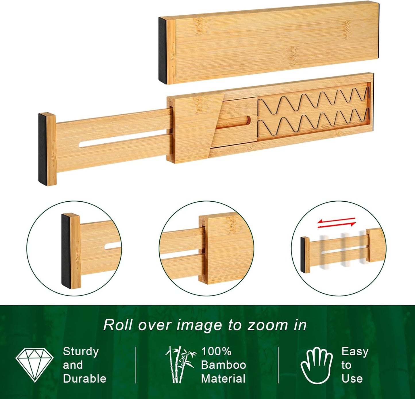 Drawer Divider for Kitchen Organization, Adjustable Bamboo Drawer Dividers Organizers (11.8-17) 4 Pack Expandable Utensil Organizers Separators for Kitchen, Bedroom & More