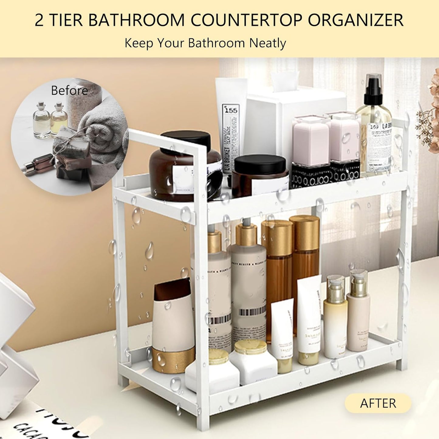 2-Tier Bathroom Countertop Organizer Multifunctional Vanity Tray Cosmetic and Makeup Storage Rack Kitchen Spice Shelf Freestanding Organizer (Black)