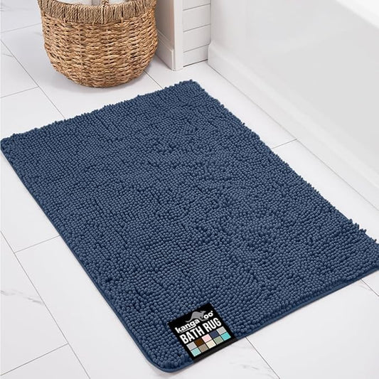 KANGAROO Bathroom Rugs, Chenille Soft Absorbent Bath Rug, Shaggy Shower Mat, Quick Dry Machine Wash Bathmat, Plush Carpet Mats for Tub, Bathtub and Room Home Decor Accessories, 60x24, Navy Blue