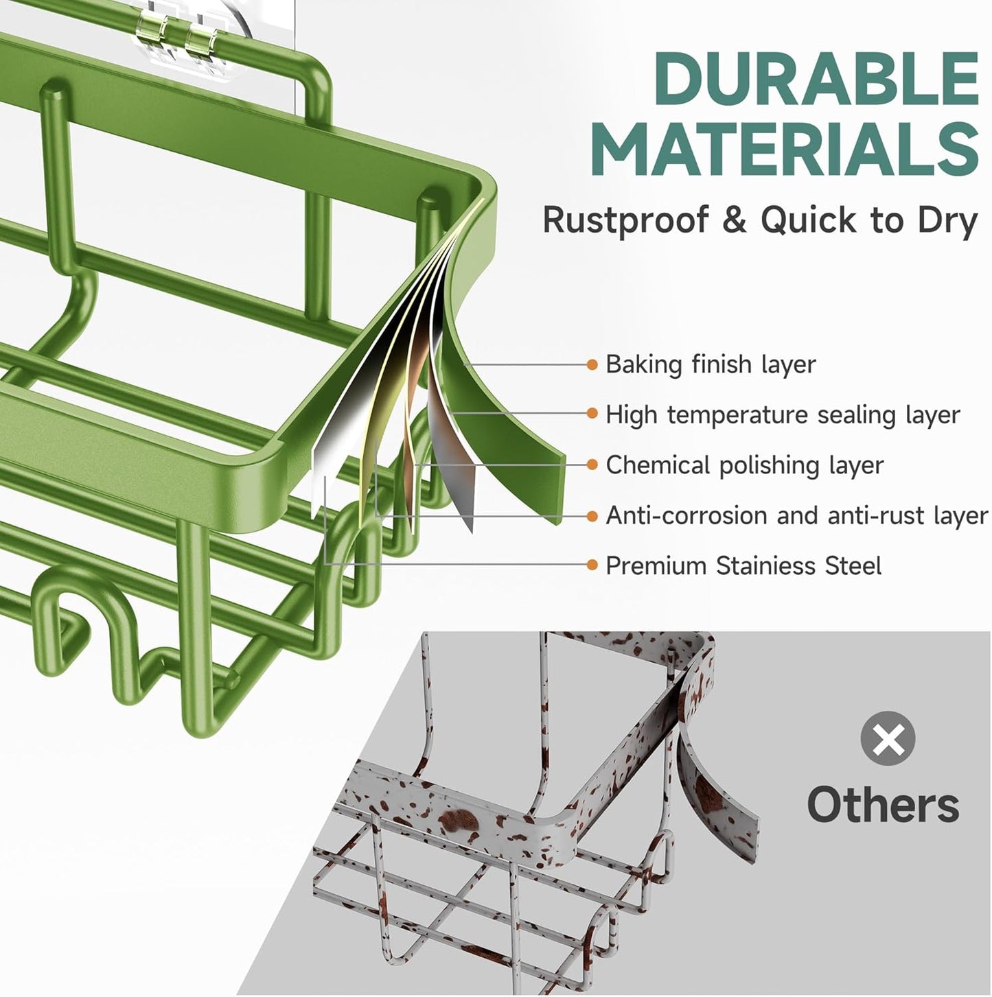 Veken Rustproof & Waterproof Shower Caddy 6-Pack, No Drilling Adhesive Shelves Rack with Soap Holder, Large Capacity Bathroom Organizers and Storage, Wall-Mounted Kitchen & Home Decor, Green