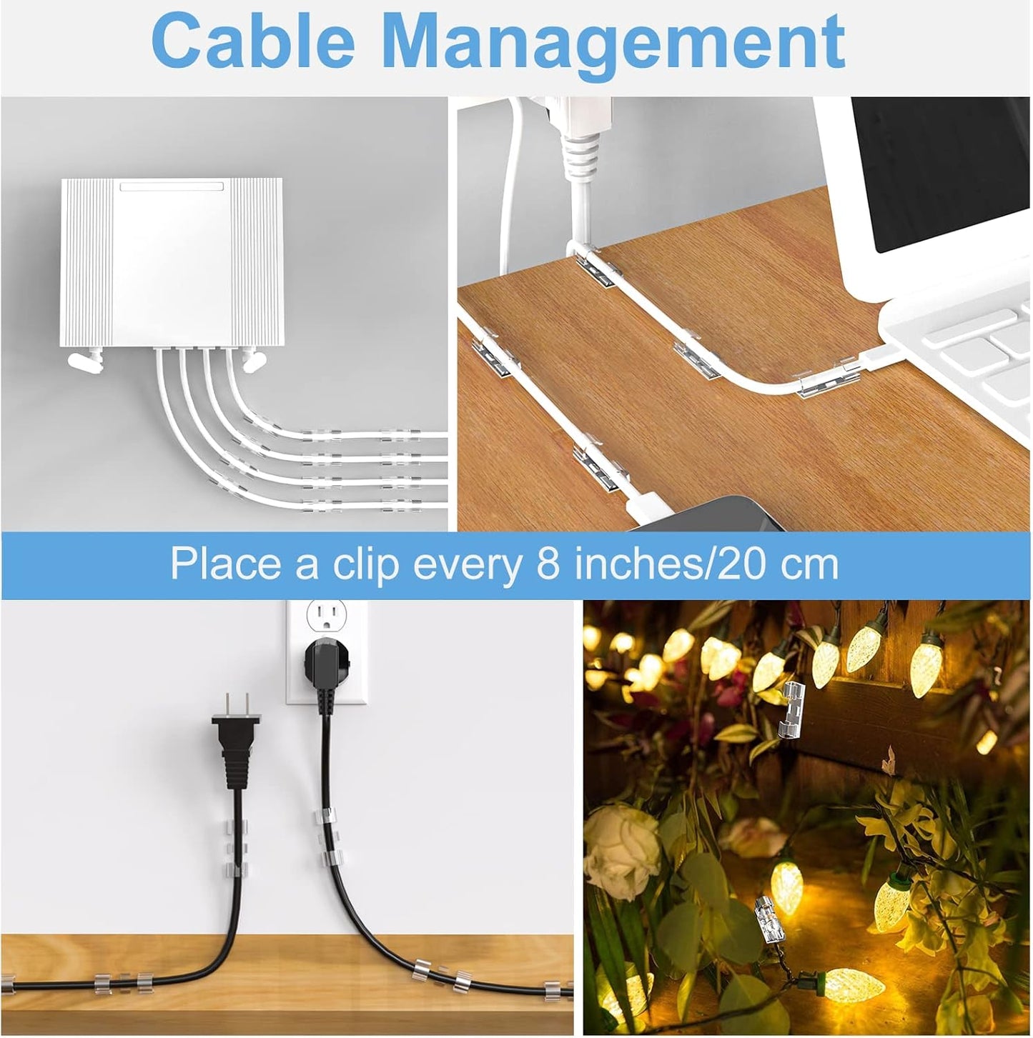 Cable Management Clips Black (Assorted Sizes, 60 PCS), Adhesive Cord Organizer for Wall, Upgraded Wire Holder Electric Wires, LED Light, Dash Cam, HDMI, Power Cable, M&L