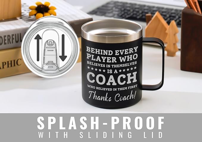 Onebttl Coach Gifts, Funny Gift Idea for Appreciation, Christmas, Birthday, 12oz Stainless Steel Insulated Travel Coffee Mug - Thanks Coach, Black, BS-COACH-MUG12-BELIEVE