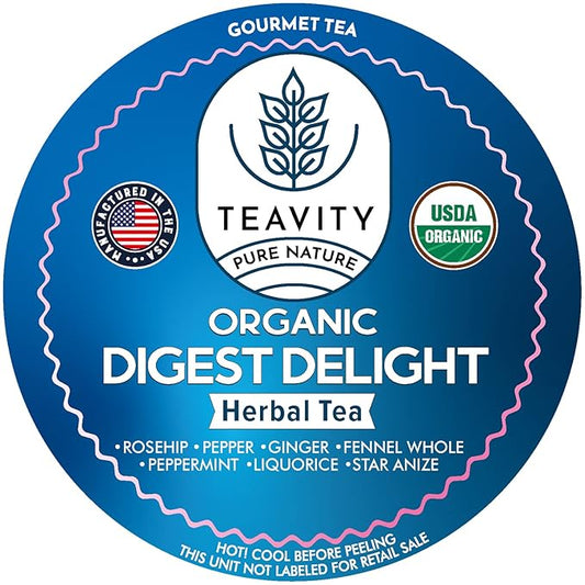 Organic Tea Pods with Ginger, Peppermint, Fennel, Licorice, & Rosehip Digest Delight by Teavity (24 Tea Pods)