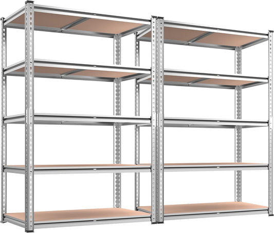 REIBII 2020LBS Garage Shelving Heavy Duty Metal Shelving 5 Tier Storage Shelves, Garage Shelves for Basement, Warehouse, Pantry, Closet, Kitchen, 72" H x 35.55" W x 16" D, Galvanized, 2 Pack