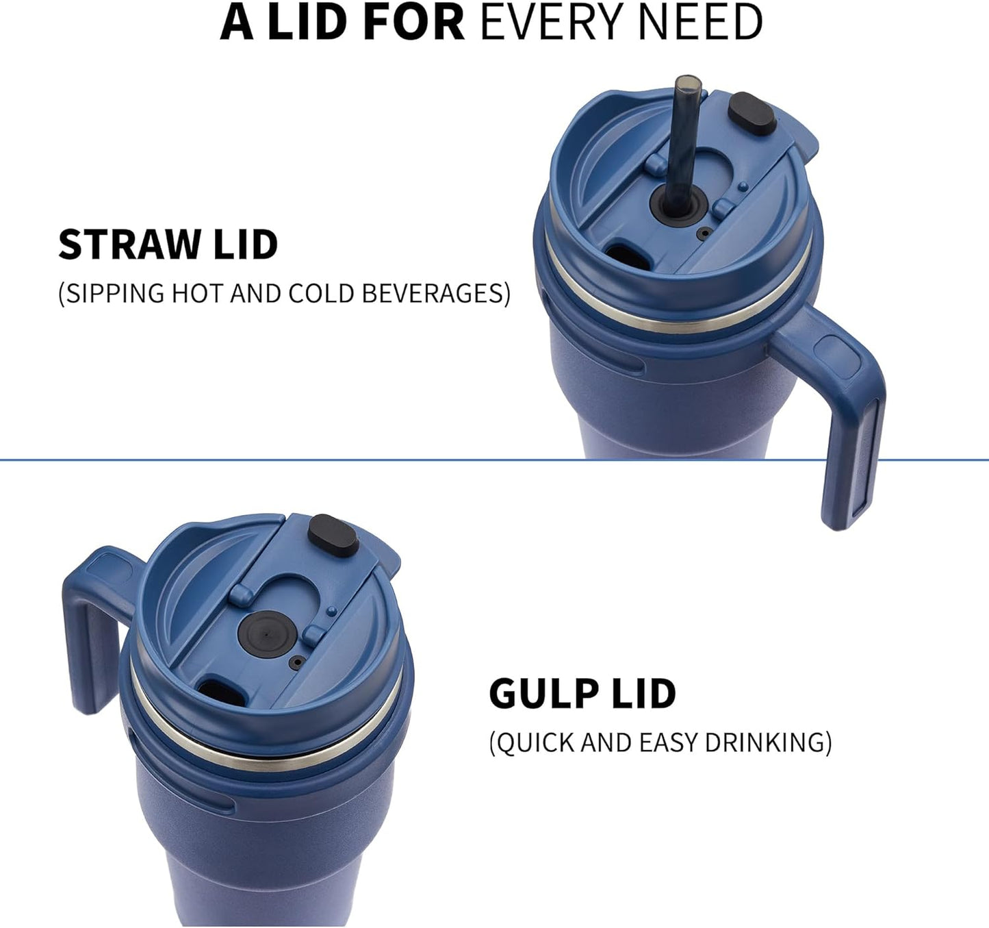 ALOUFEA 20 oz Insulated Coffee Mug Tumbler with Handle, Stainless Steel Travel Mug Tumbler with Lid and Straw,Double Wall Vacuum Leak Proof Ice Coffee Thermal Cup, Navy