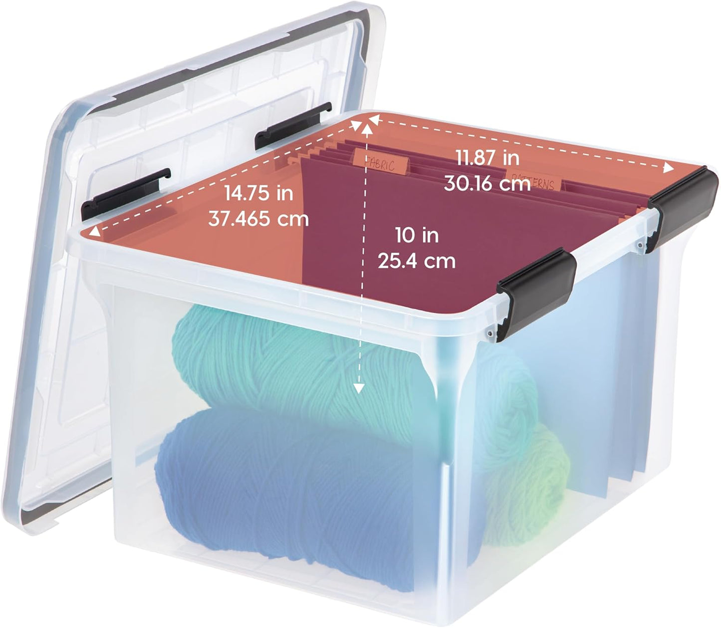 IRIS USA File Box WeatherPro File Organizer Plastic File Box for Letter/Legal File, Water Resistant Document Box, Durable Lid, Seal w/Secure Latching Buckles, Stackable, Nestable, Clear 32 Qt. 4Pack