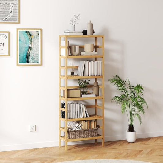Bamboo Rack, Adjustable Bamboo Shelf, Stand Utility Storage Shelf Multifunctional Bathroom Kitchen Living Room Holder Plant Flower Stand (6-Tier)