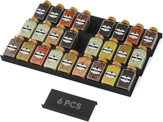 Artibear Expandable Spice Rack Drawer Organizer for Kitchen Cabinets, Set of 6, ABS