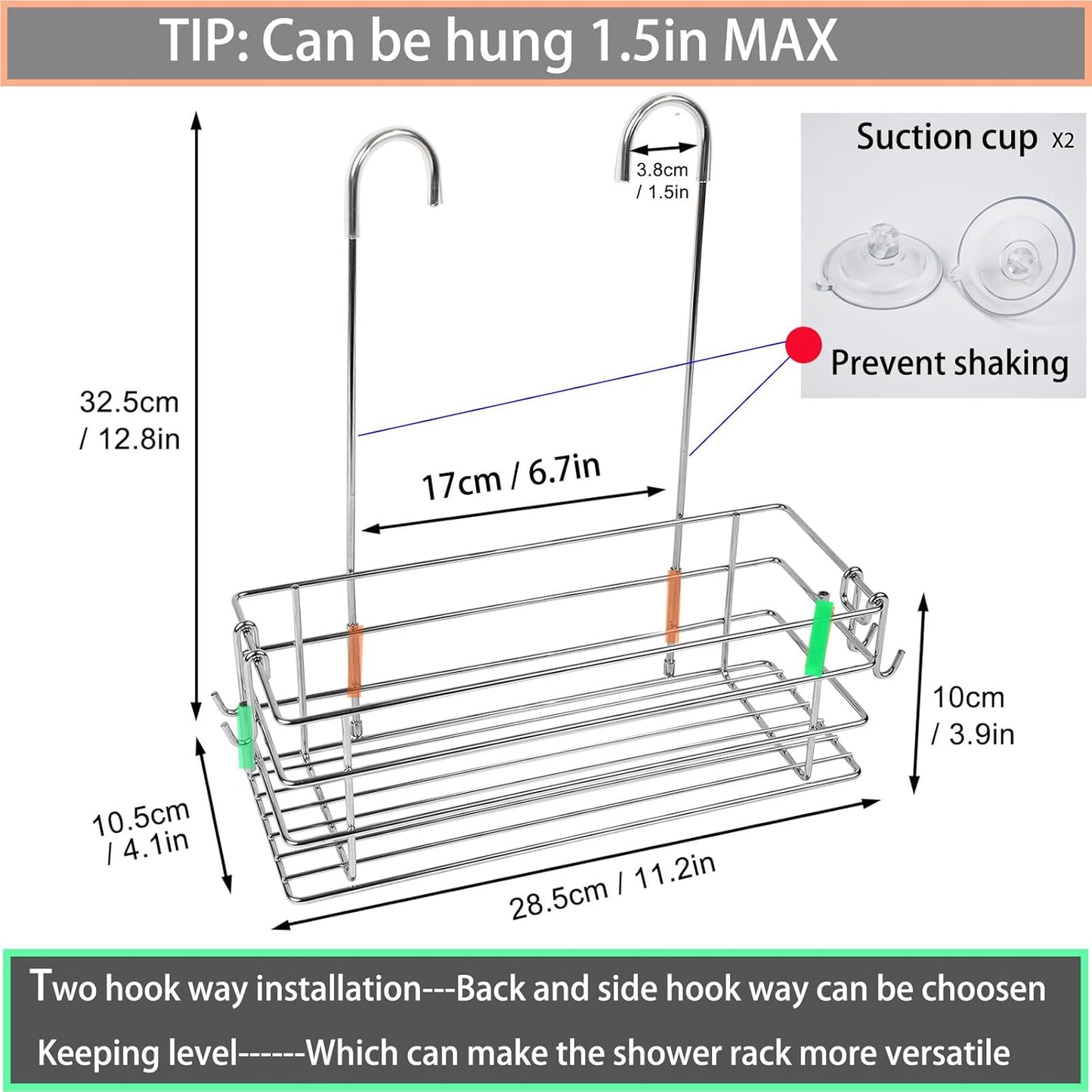 Shower Caddy Hanging Shower Rack SUS304 Stainless Steel Hanging Shower Orangizer with Hooks Over The Door, Shampoo Basket Storage (Single-Layer)