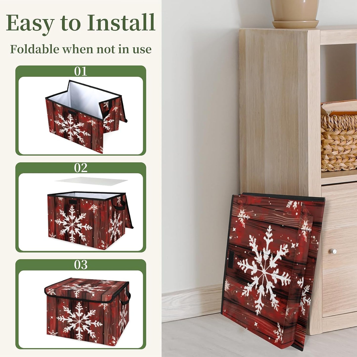 Closet Storage Bins Storage Baskets for Organizing with Flip-Top Lid & Handles, 27 Quart Large Linen Closet Organizers and Storage Cubes, Decorative Wardrobe Boxes for Organization (Snowflakes)