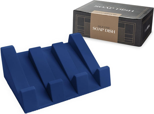 Silicone Soap Dish (USA Patented) Self Draining Bar Soap Holder for Shower Bathroom Sink, Drying Soap Dish Tray Kitchen Sponge Holder Easy Cleaning Soap Saver Mat (Midnight Navy, 1)