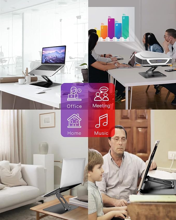 Adjustable MacBook Laptop Stand for Desk | Ergonomic Aluminum Laptop Riser with Heat-Vent, Compatible for 10-17" Laptops, Dark Black