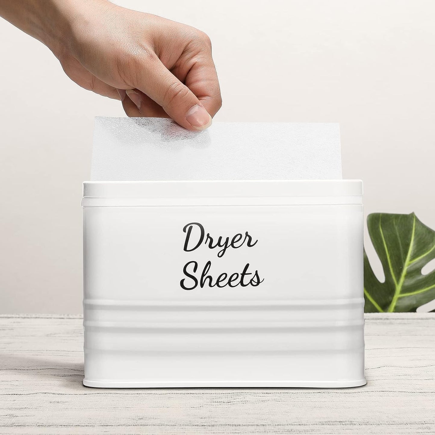 SSTATES Laundry Room Organization Set, Metal Laundry Detergent Pods Container and Dryer Sheet Holder with Lid, Laundry Powder Storage Bin with Scoop for Farmhouse Decor, (2 Pack, White)