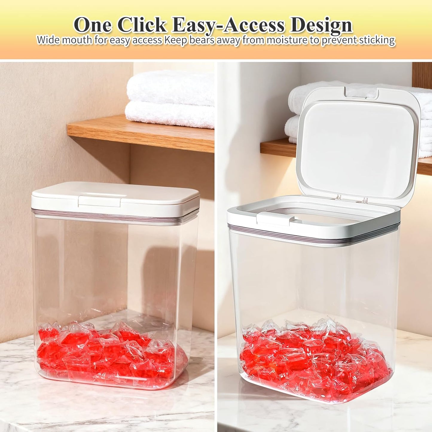 Gute Laundry Pod Holder with Lid - 186oz Sealed Automatic Pop-Up Dispenser, Laundry & Dishwasher Pods for Laundry Room Organization-5.5L