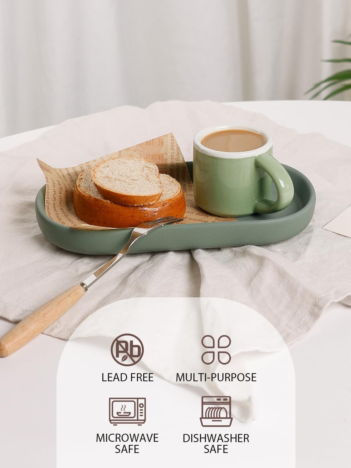 INGOFIN 7" Ceramic Bathroom Vanity Tray Set- 2 Pcs Bathroom Organizer Countertop Tray for Perfume, Jewelry, Small Kitchen Counter Soap Tray, Decorative for Bathroom Vanity and Toilet Tank, Green